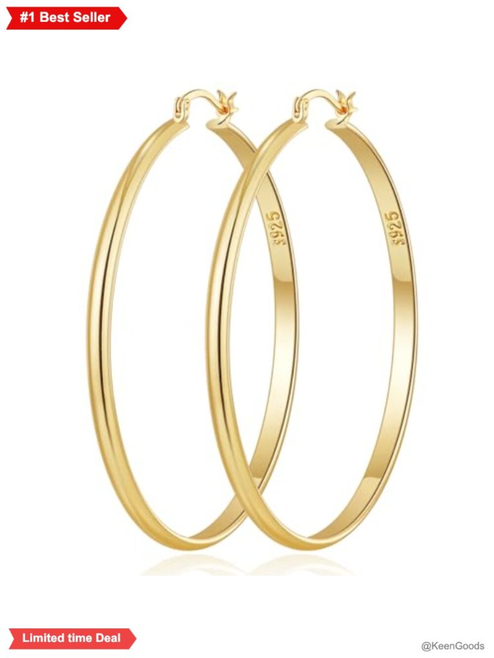 3mm Wide Large Hoop Earrings Hypoallergenic 925 Sterling Silver Post Gold